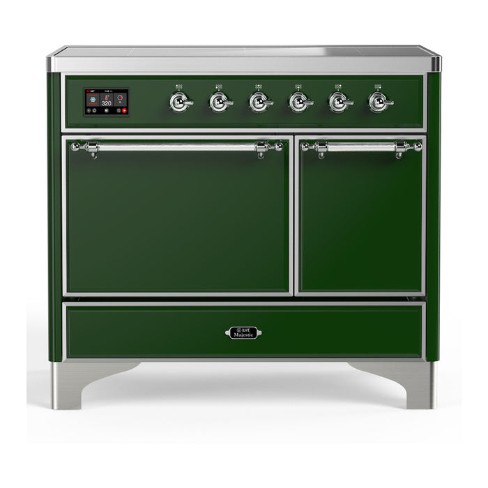 ILVE 40 Inch Majestic III Emerald Green Induction with 6 Elements and 3.82 Cu. Ft. Oven Capacity in Solid Door Chrome
