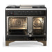 ILVE 40 Inch Majestic III Glossy Black Dual Fuel Range with 6 Black Brass Burners, Griddle and Dual Function Burner up to 25,000 BTU in Triple Glass Door Open