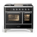 ILVE 40 Inch Majestic III Glossy Black Dual Fuel Range with 6 Black Brass Burners, Griddle and Dual Function Burner up to 25,000 BTU in Triple Glass Door Chrome
