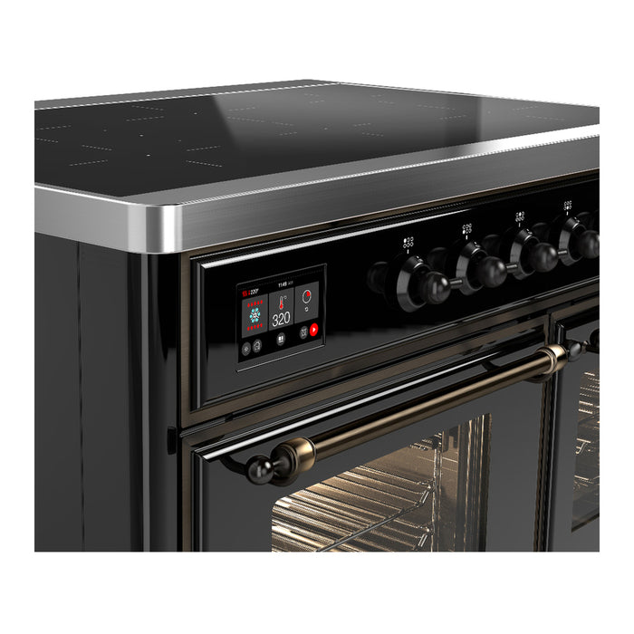 ILVE 40 Inch Majestic III Glossy Black Induction with 6 Elements and 3.82 Cu. Ft. Oven Capacity in Triple Glass Door Side