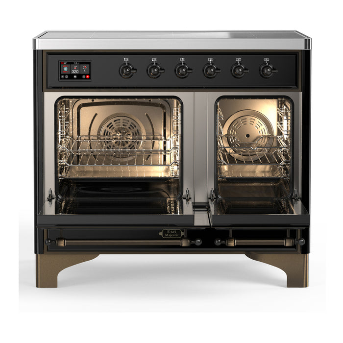 ILVE 40 Inch Majestic III Glossy Black Induction with 6 Elements and 3.82 Cu. Ft. Oven Capacity in Triple Glass Door Open