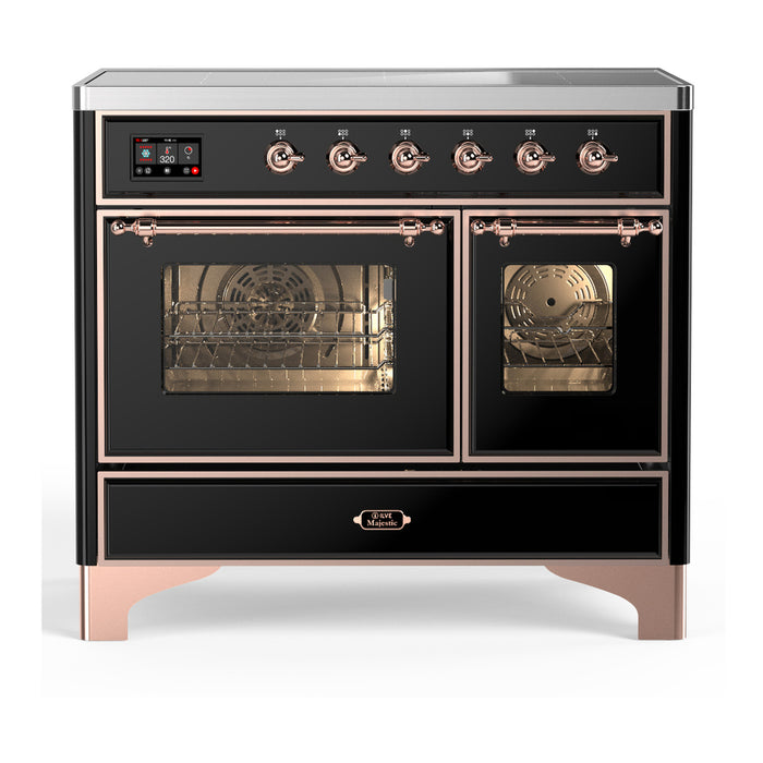 ILVE 40 Inch Majestic III Glossy Black Induction with 6 Elements and 3.82 Cu. Ft. Oven Capacity in Triple Glass Door Copper