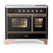 ILVE 40 Inch Majestic III Glossy Black Induction with 6 Elements and 3.82 Cu. Ft. Oven Capacity in Triple Glass Door Copper