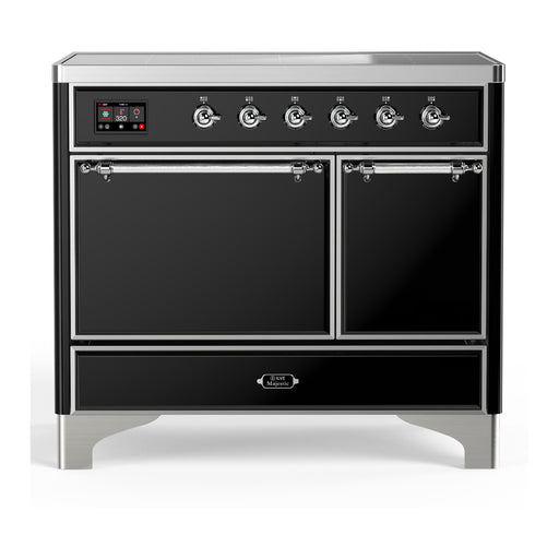 ILVE 40 Inch Majestic III Glossy Black Induction with 6 Elements and 3.82 Cu. Ft. Oven Capacity in Solid Door Chrome
