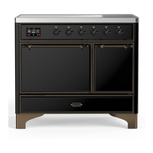 ILVE 40 Inch Majestic III Glossy Black Induction with 6 Elements and 3.82 Cu. Ft. Oven Capacity in Solid Door Burnished
