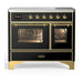 ILVE 40 Inch Majestic III Glossy Black Induction with 6 Elements and 3.82 Cu. Ft. Oven Capacity in Triple Glass Door Brass