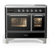ILVE 40 Inch Majestic III Glossy Black Induction with 6 Elements and 3.82 Cu. Ft. Oven Capacity in Triple Glass Door Chrome