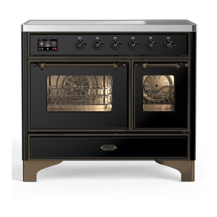 ILVE 40 Inch Majestic III Glossy Black Induction with 6 Elements and 3.82 Cu. Ft. Oven Capacity in Triple Glass Door Burnished