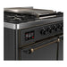 ILVE 40 Inch Majestic III Matte Graphite Dual Fuel Range with 6 Black Brass Burners, Griddle and Dual Function Burner up to 25,000 BTU in Solid Door Side