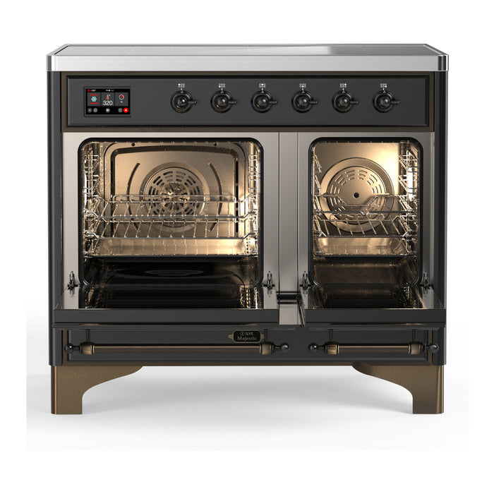 ILVE 40 Inch Majestic III Matte Graphite Induction with 6 Elements and 3.82 Cu. Ft. Oven Capacity in Solid Door Open
