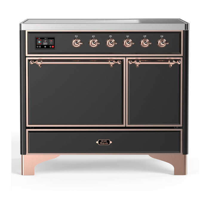 ILVE 40 Inch Majestic III Matte Graphite Induction with 6 Elements and 3.82 Cu. Ft. Oven Capacity in Solid Door Copper

