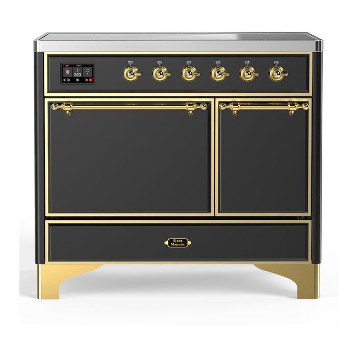 ILVE 40 Inch Majestic III Matte Graphite Induction with 6 Elements and 3.82 Cu. Ft. Oven Capacity in Solid Door Brass
