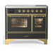 ILVE 40 Inch Majestic III Matte Graphite Induction with 6 Elements and 3.82 Cu. Ft. Oven Capacity in Triple Glass Door Brass
