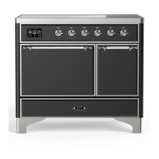 ILVE 40 Inch Majestic III Matte Graphite Induction with 6 Elements and 3.82 Cu. Ft. Oven Capacity in Solid Door Chrome
