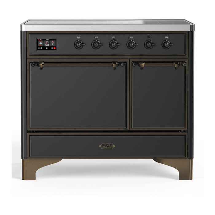 ILVE 40 Inch Majestic III Matte Graphite Induction with 6 Elements and 3.82 Cu. Ft. Oven Capacity in Solid Door Burnished
