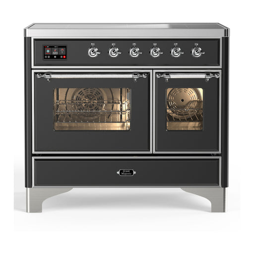 ILVE 40 Inch Majestic III Matte Graphite Induction with 6 Elements and 3.82 Cu. Ft. Oven Capacity in Triple Glass Door Chrome