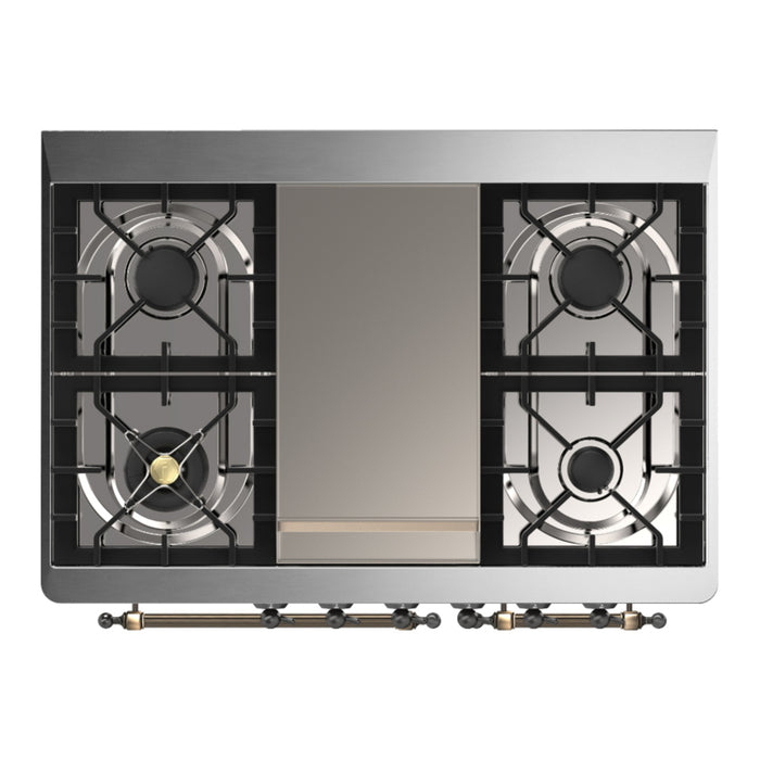 ILVE 40 Inch Majestic III Midnight Blue Dual Fuel Range with 6 Black Brass Burners, Griddle and Dual Function Burner up to 25,000 BTU in Solid Door Cooktop
