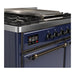 ILVE 40 Inch Majestic III Midnight Blue Dual Fuel Range with 6 Black Brass Burners, Griddle and Dual Function Burner up to 25,000 BTU in Solid Door Side