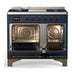 ILVE 40 Inch Majestic III Midnight Blue Dual Fuel Range with 6 Black Brass Burners, Griddle and Dual Function Burner up to 25,000 BTU in Solid Door Open