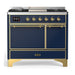 ILVE 40 Inch Majestic III Midnight Blue Dual Fuel Range with 6 Black Brass Burners, Griddle and Dual Function Burner up to 25,000 BTU in Solid Door Brass