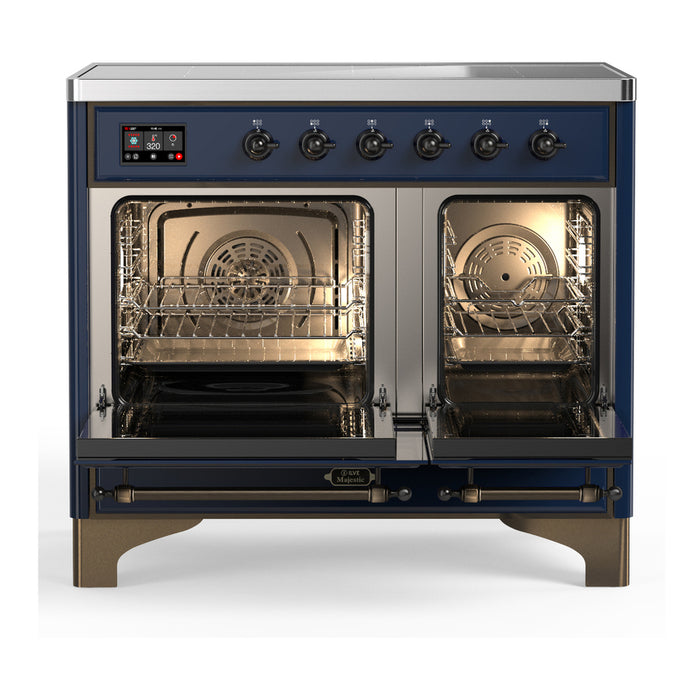 ILVE 40 Inch Majestic III Midnight Blue Induction with 6 Elements and 3.82 Cu. Ft. Oven Capacity in Triple Glass Door Open