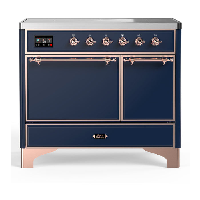ILVE 40 Inch Majestic III Midnight Bluen Induction with 6 Elements and 3.82 Cu. Ft. Oven Capacity in Solid Door Copper
