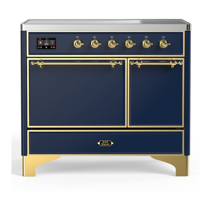 ILVE 40 Inch Majestic III Midnight Blue Induction with 6 Elements and 3.82 Cu. Ft. Oven Capacity in Solid Door Brass
