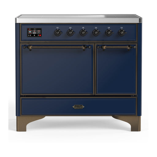 ILVE 40 Inch Majestic III Midnight Blue Induction with 6 Elements and 3.82 Cu. Ft. Oven Capacity in Solid Door Burnished
