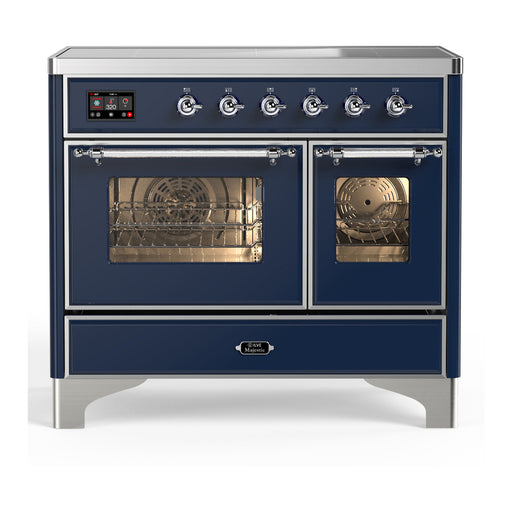 ILVE 40 Inch Majestic III Midnight Blue Induction with 6 Elements and 3.82 Cu. Ft. Oven Capacity in Triple Glass Door Chrome