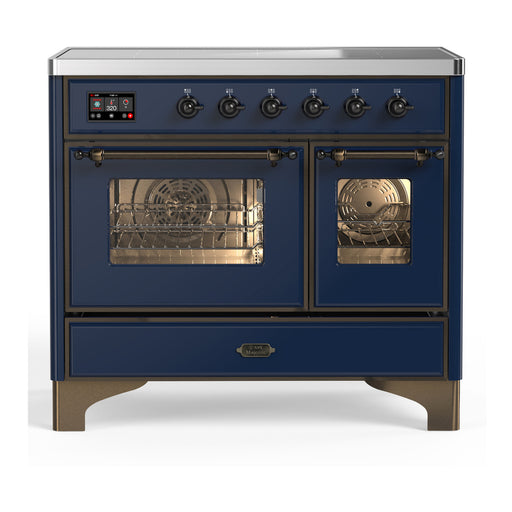 ILVE 40 Inch Majestic III Midnight Blue Induction with 6 Elements and 3.82 Cu. Ft. Oven Capacity in Triple Glass Door Burnished