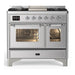 ILVE 40 Inch Majestic III Stainless Steel Dual Fuel Range with 6 Black Brass Burners, Griddle and Dual Function Burner up to 25,000 BTU in Triple Glass Door Chrome