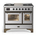 ILVE 40 Inch Majestic III Stainless Steel Dual Fuel Range with 6 Black Brass Burners, Griddle and Dual Function Burner up to 25,000 BTU in Triple Glass Door Burnished