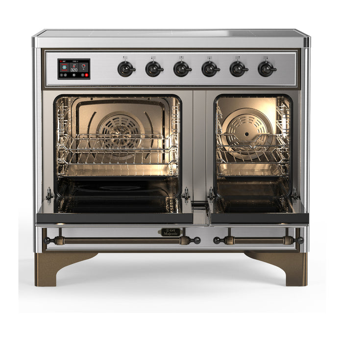 ILVE 40 Inch Majestic III Stainless Steel Induction with 6 Elements and 3.82 Cu. Ft. Oven Capacity in Solid Door Open
