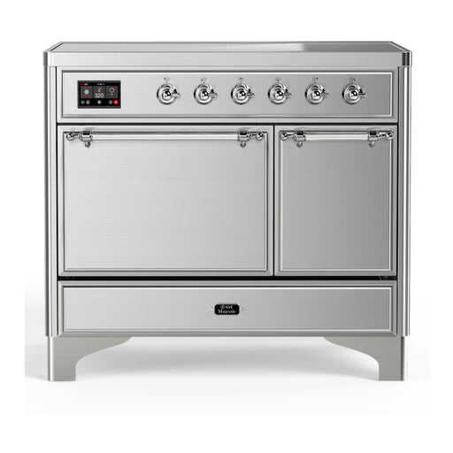 ILVE 40 Inch Majestic III Stainless Steel Induction with 6 Elements and 3.82 Cu. Ft. Oven Capacity in Solid Door Chrome
