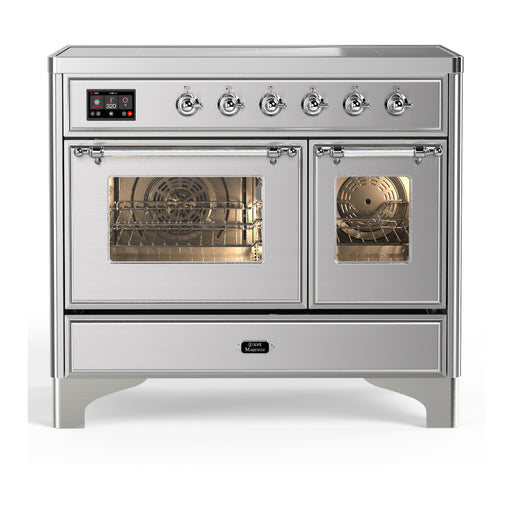 ILVE 40 Inch Majestic III Stainless Steel Induction with 6 Elements and 3.82 Cu. Ft. Oven Capacity in Triple Glass Door Chrome