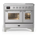 ILVE 40 Inch Majestic III Stainless Steel Induction with 6 Elements and 3.82 Cu. Ft. Oven Capacity in Triple Glass Door Chrome