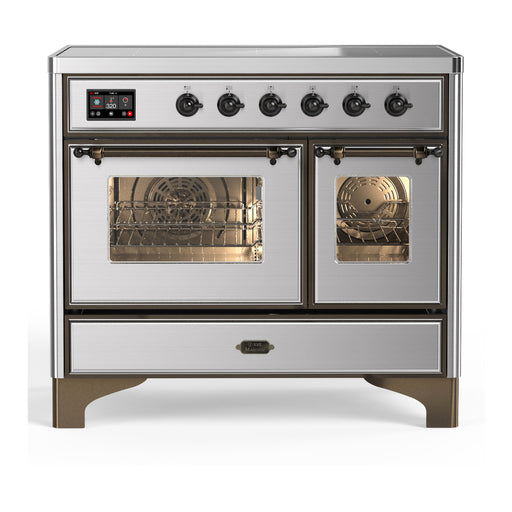 ILVE 40 Inch Majestic III Stainless Steel Induction with 6 Elements and 3.82 Cu. Ft. Oven Capacity in Triple Glass Door Burnished