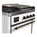 ILVE 40 Inch Majestic III White Dual Fuel Range with 6 Black Brass Burners, Griddle and Dual Function Burner up to 25,000 BTU in Solid Door Side