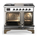 ILVE 40 Inch Majestic III White Dual Fuel Range with 6 Black Brass Burners, Griddle and Dual Function Burner up to 25,000 BTU in Triple Glass Door Open