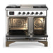ILVE 40 Inch Majestic III White Dual Fuel Range with 6 Black Brass Burners, Griddle and Dual Function Burner up to 25,000 BTU in Solid Door Open