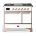 ILVE 40 Inch Majestic III White Dual Fuel Range with 6 Black Brass Burners, Griddle and Dual Function Burner up to 25,000 BTU in Solid Door Copper