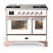 ILVE 40 Inch Majestic III White Dual Fuel Range with 6 Black Brass Burners, Griddle and Dual Function Burner up to 25,000 BTU in Triple Glass Door Copper