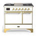 ILVE 40 Inch Majestic III White Dual Fuel Range with 6 Black Brass Burners, Griddle and Dual Function Burner up to 25,000 BTU in Solid Door Brass