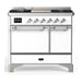 ILVE 40 Inch Majestic III White Dual Fuel Range with 6 Black Brass Burners, Griddle and Dual Function Burner up to 25,000 BTU in Solid Door Chrome