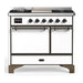 ILVE 40 Inch Majestic III White Dual Fuel Range with 6 Black Brass Burners, Griddle and Dual Function Burner up to 25,000 BTU in Solid Door Burnished