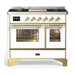 ILVE 40 Inch Majestic III White Dual Fuel Range with 6 Black Brass Burners, Griddle and Dual Function Burner up to 25,000 BTU in Triple Glass Door Brass