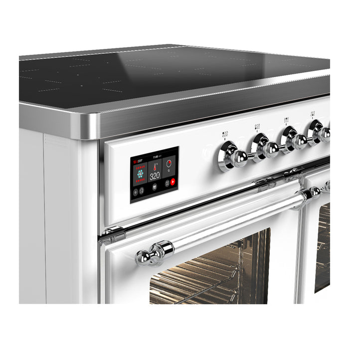 ILVE 40 Inch Majestic III White Induction with 6 Elements and 3.82 Cu. Ft. Oven Capacity in Triple Glass Door Side