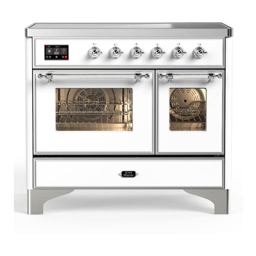 ILVE 40 Inch Majestic III White Induction with 6 Elements and 3.82 Cu. Ft. Oven Capacity in Triple Glass Door Chrome