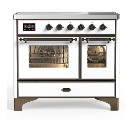ILVE 40 Inch Majestic III White Induction with 6 Elements and 3.82 Cu. Ft. Oven Capacity in Triple Glass Door Burnished