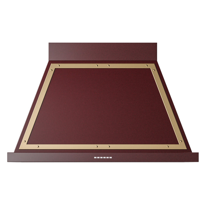 ILVE 40 Inch Nostalgie II Noblesse 600 CFM Wall Mount Burgundy Range Hood Brass
